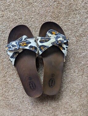Dr. Scholls Comfort Slide Sandals with Leopard Print Strap - Women's Brown/White